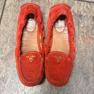 Prada Women's Vibrant Red Suede Flats
